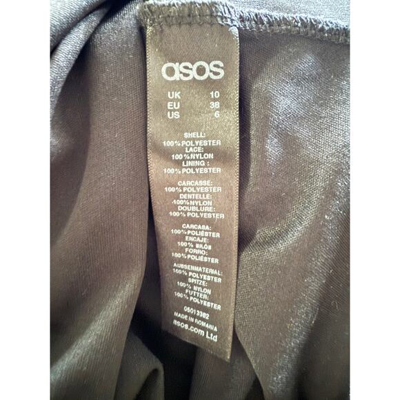 ASOS Black Chiffon Swing Dress Lace Sleeves Embellished Peter Pan Collar Sz 6 - Picture 6 of 6